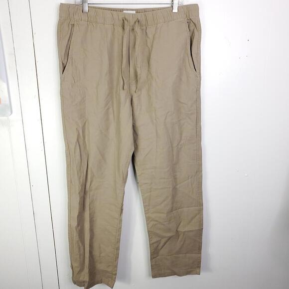 HM Pants Womens Large Relaxed Fit Ankle Tan Pull On Drawstring Waist Coastal - Picture 1 of 11